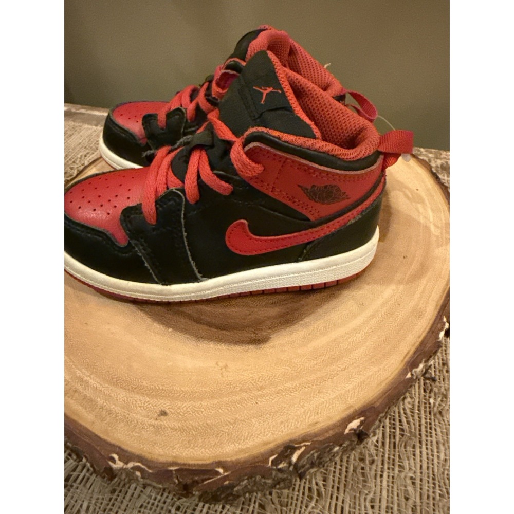 Nike Air Jordan 1 Mid TD Retro DQ8425-060 Black Red Toddler SZ 8C